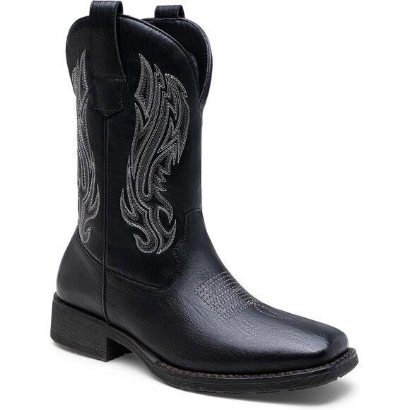 🆕Jousen Mens Amy8420-black Embroidery Retro Square Toe Chunky Heeled Boots - Picture 5 of 12